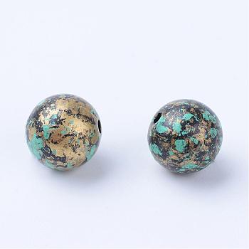 Antique Style Acrylic Beads, Round, Antique Bronze Plated, 11~12mm, Hole: 1.5mm, about 520pcs/500g