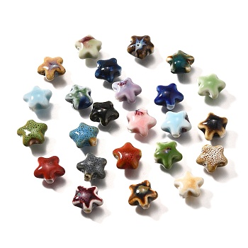 Handmade Porcelain Beads, Star, Mixed Color, 13.5x15x7.5mm, Hole: 2mm