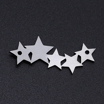 201 Stainless Steel Links connectors, Laser Cut, Star, Stainless Steel Color, 11.5x30x1mm, Hole: 1.4mm