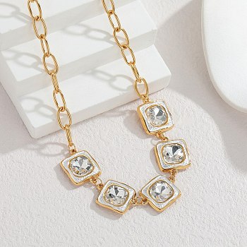 304 Stainless Steel Rhinestone Star Pendant Necklaces for Women, Golden, Clear, 17.24 inch(43.8cm)