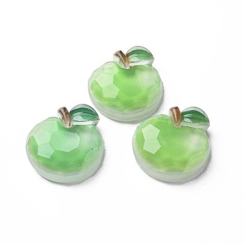 Transparent Epoxy Resin Cabochons, Faceted, Apple, Light Green, 21x20.5x7mm