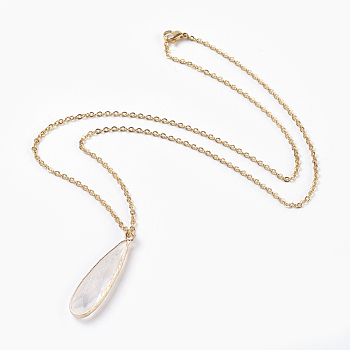 304 Stainless Steel Pendant Necklaces, with Natural Crystal Pendant, Cardboard Boxes, teardrop, Golden, 21.2 inch(54cm), 2mm