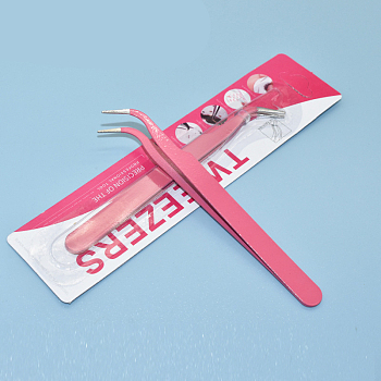 Stainless Steel Tweezers, Bend Head, Hot Pink, 11.6x1cm