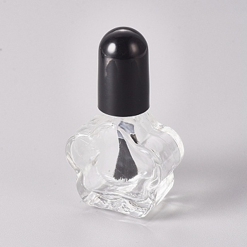 Transparent Glass Nail Polish Empty Bottle, with Brush, Flower Shape, Clear, 5.35x3x1.55cm, Capacity: 4ml(0.13 fl. oz)