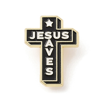 Enamel Pins, Golden Alloy Brooches for Backpack Clothes, Cross, 30.5x23x1.5mm