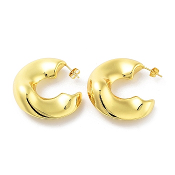 Brass Stud Earrings, Half Hoop Earrings, Real 18K Gold Plated, 40x14.5mm
