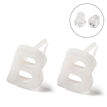 Hypoallergenic Bioceramics Zirconia Ceramic Stud Earrings, No Fading and Nickel Free, Alphabet, Letter B, 7x5.5mm