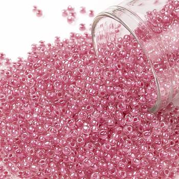 TOHO Round Seed Beads, Japanese Seed Beads, (987) Inside Color Crystal/Pink Lined, 11/0, 2.2mm, Hole: 0.8mm, about 5555pcs/50g