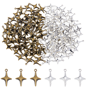 160Pcs 2 Colors Tibetan Style Alloy Pendants, Lead Free & Cadmium Free, Star, Antique Bronze & Antique Silver, 19x11.5x3mm, Hole: 1.5mm, 80pcs/color