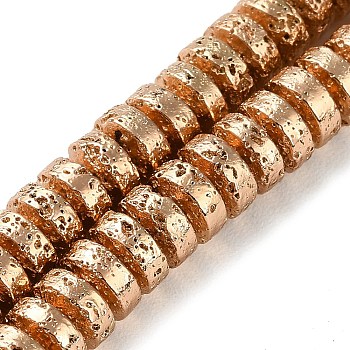 Electroplated Natural Lava Rock Beads Strands, Disc, Heishi Beads, Light Gold Plated, 7x3mm, Hole: 1.2mm, about 123pcs/strand, 15.75''(40cm)