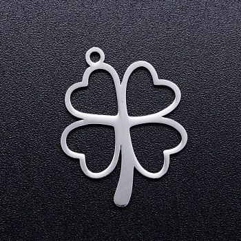 304 Stainless Steel Hollow Pendants, Clover, Stainless Steel Color, 23x18x1mm, Hole: 1.5mm