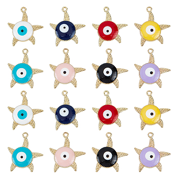 SUPERFINDINGS 16Pcs 8 Colors Alloy Enamel Pendants, Cadmium Free & Nickel Free & Lead Free, Star with Evil Eye, Light Gold, Mixed Color, 26.5x24x3mm, Hole: 2mm, 2pcs/color