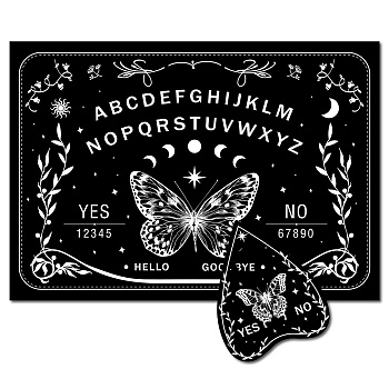 Pendulum Dowsing Divination Board Set, Wooden Spirit Board Black Talking Board Game for Spirit Hunt Birthday Party Supplies with Planchette, Butterfly Pattern, 300x210x5mm, 2pcs/set