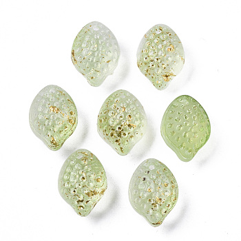 Transparent Spray Painted Glass Charms, with Golden Foil, Textured, Lemon, Light Green, 14x10x9mm, Hole: 1mm