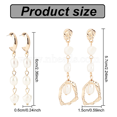 2 Pairs 2 Style Natural Pearl Beaded Dangle Stud Earrings(EJEW-AN0002-66)-2