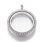 Flat Round Alloy Rhinestone Magnetic Locket Pendants, Photo Frame Living Memory Floating Charms, with Glass Cover, Platinum, 37x30x6mm, Hole: 4mm, Inner Diameter: 22.5mm(PALLOY-WH0069-01-P)