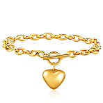 Heart 304 Stainless Steel Charm Bracelets, Cable Chain Bracelets for Women, Heart, Golden, 6-3/4 inch(17cm)(FS-WGBF13B-06)