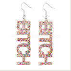 Feminism Jewelry, Acrylic Dangle Earrings, with Platinum Plated Iron Earring Hooks, Word, Colorful, 70mm(GIPO-PW0001-017B)
