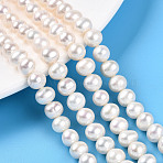 Natural Cultured Freshwater Pearl Beads Strands, Round, Creamy White, 7~8mm, Hole: 0.5mm, about 56~57pcs/strand, 14.57~15.08''(37~38.3cm)(PEAR-N016-07B)