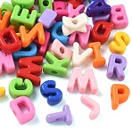 Opaque Acrylic European Beads, Large Hole Beads, Letter, Mixed Color, 21x11~26x11.5~12mm, Hole: 6mm, about 166pcs/500g(OACR-K001-38)