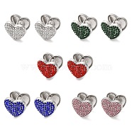 304 Stainless Steel Rhinestone Hoop Earrings for Women, Heart, Mixed Color, 13.5x16x14mm(EJEW-Z076-04P)