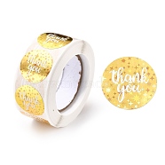 Thank you Stickers Roll, Self-Adhesive Paper Gift Tag Stickers, for Party, Decorative Presents, Flat Round , Gold, 25x0.1mm, about 500pcs/roll(DIY-B045-16C)