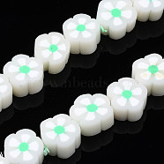 Handmade Polymer Clay Bead Strands, Flower, Spring Green, 6.5~10x7~10.5x4~5mm, Hole: 1.6mm, about 40pcs/strand, 11.61 inch~13.19 inch(29.5~33.5cm)(CLAY-N011-48B-A01)