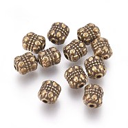 Tibetan Style Beads, Antique Bronze Color, Zinc Alloy Beads, Lead Free & Cadmium Free, Barrel, 6.5mm in diameter, 8mm long, hole: 1mm(X-MLF0504Y)