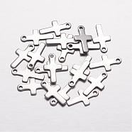 201 Stainless Steel Tiny Cross Charms, Latin Cross, Stainless Steel Color, 14.5x8x0.5mm, Hole: 1.5mm(STAS-G062-01)