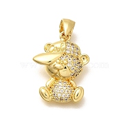 Rack Plating Brass Micro Pave Cubic Zirconia Pendants, Long-Lasting Plated, Lead Free & Cadmium Free, Bear Charms, Real 18K Gold Plated, 20x15.5x4mm, Hole: 5x3mm(KK-L226-006G-10)