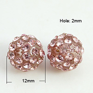 Resin Rhinestone Beads, Grade A, Round, Light Rose, 12mm, Hole: 2mm(RB-A025-12mm-A27)