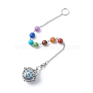 Chakra Natural & Synthetic Mixed Gemstone Heart Dowsing Pendulums, Natural Dyed Lava Rock Essential Oil Diffuser Dangling, with 304 Stainless Steel and Brass Findings, Stainless Steel Color, Light Sky Blue, 237mm(PALLOY-JF01883-03)