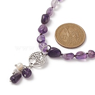 Natural Amethyst & Pearl & Cubic Zirconia Tree of Life Pendant Necklace, 316 Surgical Stainless Steel Jewelry, 15.91 inch(40.4cm)(NJEW-JN04335-01)