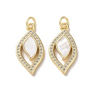Brass Micro Pave Cubic Zirconia Pendants, with Shell, Real 18K Gold Plated, Leaf, Clear, 22x11x2.5mm, Hole: 3mm(KK-B083-06G)