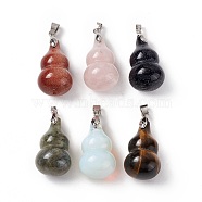 Natural & Synthetic Gemstone Pendants, with Platinum Tone Brass Findings, Gourd Charm, 29.5x18mm, Hole: 6x4mm(G-G846-02P)