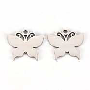 Non-Tarnish 201 Stainless Steel Pendants, Laser Cut, Butterfly, Stainless Steel Color, 18x20x1mm, Hole: 2mm(STAS-Q238-018B)