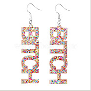 Feminism Jewelry, Acrylic Dangle Earrings, with Platinum Plated Iron Earring Hooks, Word, Colorful, 70mm(GIPO-PW0001-017B)