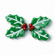 Resin Cabochons, Opaque, Christmas Theme, Christmas Holly, Red, Green, 23x26x6mm(RESI-R429-33)