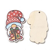 Single Face Christmas Printed Wood Big Pendants, Gnome Charms, Red, 55x35.5x2.5mm, Hole: 2mm(WOOD-D025-24)