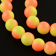 Two-Color Baking Painted Glass Bead Strands, Round, Yellow, 8mm, Hole: 1.3~1.6mm, about 104pcs/strand, 32.7 inch(DGLA-R050-8mm-30)
