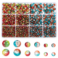 Elite 1340Pcs 6 Style Two Tone Transparent Crackle Glass Beads Strands, Round, Mixed Color, 4~8mm(GLAA-PH0003-16)