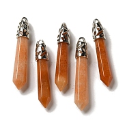 Natural Red Aventurine Pointed Big Pendants, Faceted Bullet Charms with Rack Plating Platinum Plated Brass Findings, 56~65x11~11.5x10~10.5mm, Hole: 4X3mm(G-Z055-01P-10)