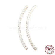 925 Sterling Silver Tube Beads, Diamond Cut, Curved Tube, Silver, 31x7x1.5mm, Hole: 0.8mm(STER-Q191-01B-S)