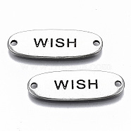 Tibetan Style Alloy Links Connectors, Lead Free & Cadmium Free, Inspirational Message Charms, Oval with Word Wish, Antique Silver, 11.5x34x2mm, Hole: 1.8mm, about 304pcs/990g(TIBE-S314-138AS-RS)