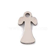 Non-Tarnish 201 Stainless Steel Charms, Laser Cut, Letter Charm, Letter T, 10.5x6x1mm, Hole: 1.2mm(STAS-U016-01P-T)