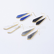 Natural/Synthetic Gemstone Dangle Earrings, with Brass Findings, Golden, Kite, 57~60mm, Pin: 0.7mm(EJEW-P145-03)