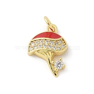 Brass Micro Pave Cubic Zirconia Pendants, Enamel Style, Rack Plating, Cadmium Free & Lead Free, Long-Lasting Plated, Real 18K Gold Plated, Mushroom, 19x11.5x4mm, Hole: 3mm(KK-P294-45G)