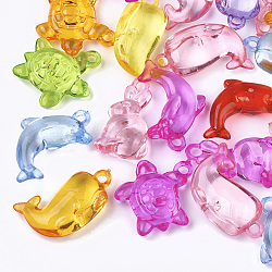 Transparent Acrylic Pendants, Animal, Mixed Shapes, Mixed Color, 24~30x15~23x7~8mm, Hole: 2mm(X-TACR-S133-070)