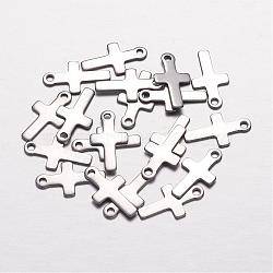 Tarnish Resistant 201 Stainless Steel Tiny Cross Charms, Latin Cross, Stainless Steel Color, 14.5x8x0.5mm, Hole: 1.5mm(STAS-G062-01)