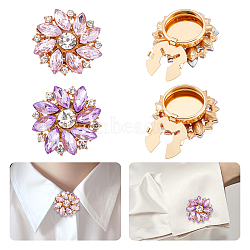 4Pcs 2 Colors Alloy Rhinestone Cufflinks, Golden, Flower, Medium Purple, 28mm, 2pcs/color(HJEW-NB00215)
